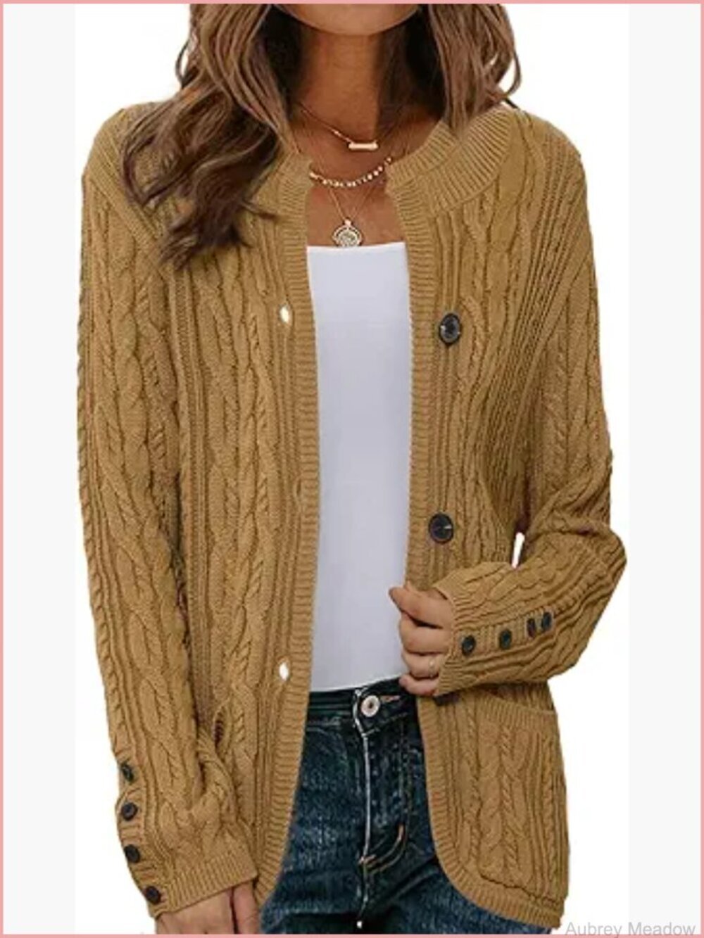 Cable Knit Button Front Cardigan Sweater with Pockets